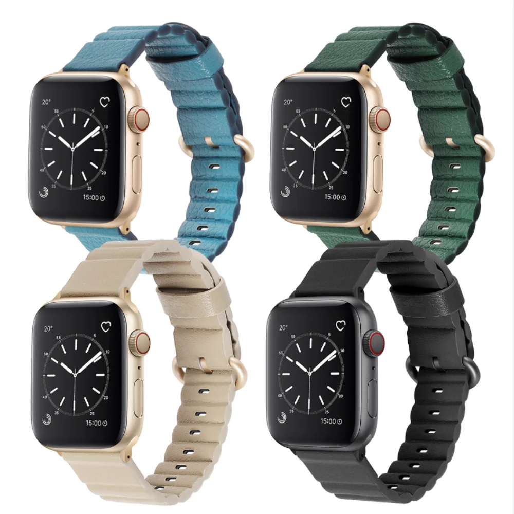 Регулируемый ремешок для часов Apple Watch 5 4 ремешок из натуральной кожи 44 мм ремешок 42 40 38 мм серия 4 1 2 3 ремешок Петля Браслет Петля черный