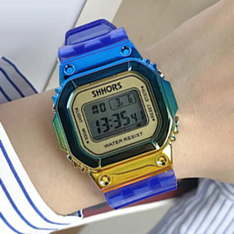 Fashion Creative Gradient Watch Women Led Digital Watches Multifunction electronic Wristwatches Ladies Casual Plastic Watches