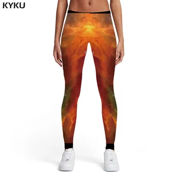 

KYKU Brand Galaxy Leggings Women Flame Printed pants Lightning Sexy Nebula Elastic Harajuku 3d Print Womens Leggings Pants