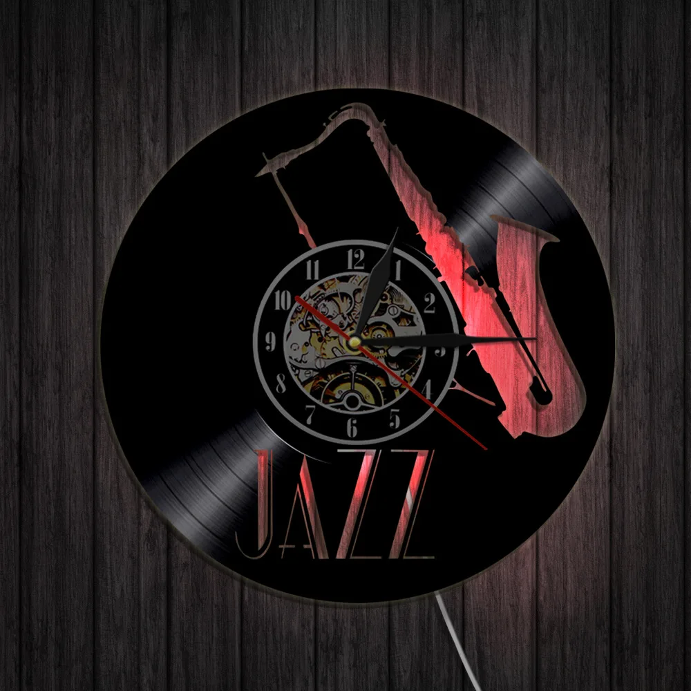 Классический виниловый настенный саксофон бесшумные часы с 7 цветами