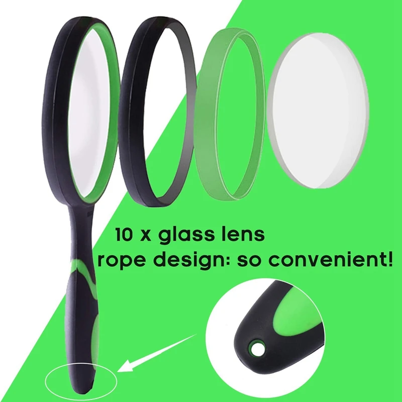New-2Pcs Non-Slip Soft Handle 75Mm 10X Magnifying Glass, Hand-Held Reading Magnifier, Thick Rubber Frame, for Newspaper Reading