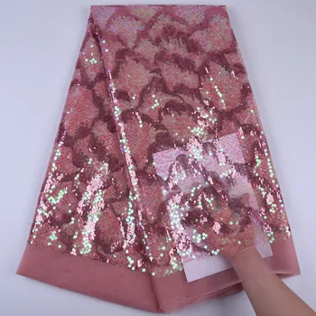 

African Sequins Lace Fabric High Quality African Lace French Tulle Lace Fabric 2019 Nigerian Mesh Laces Fabric For Wedding
