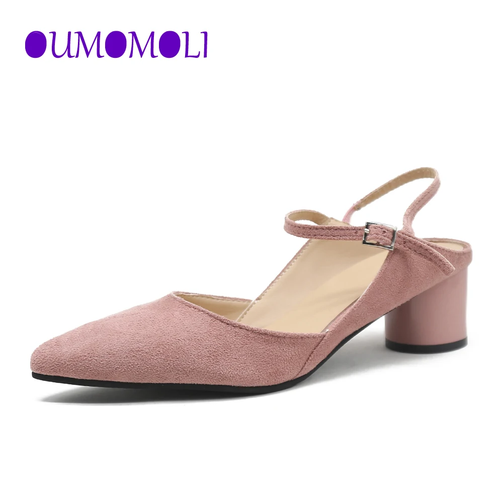 

Party Women Mules Slipper Pointed Toe Block Strap Closed Shallow High Heels Shoes Sandals Black pink apricot Square heel Pumps