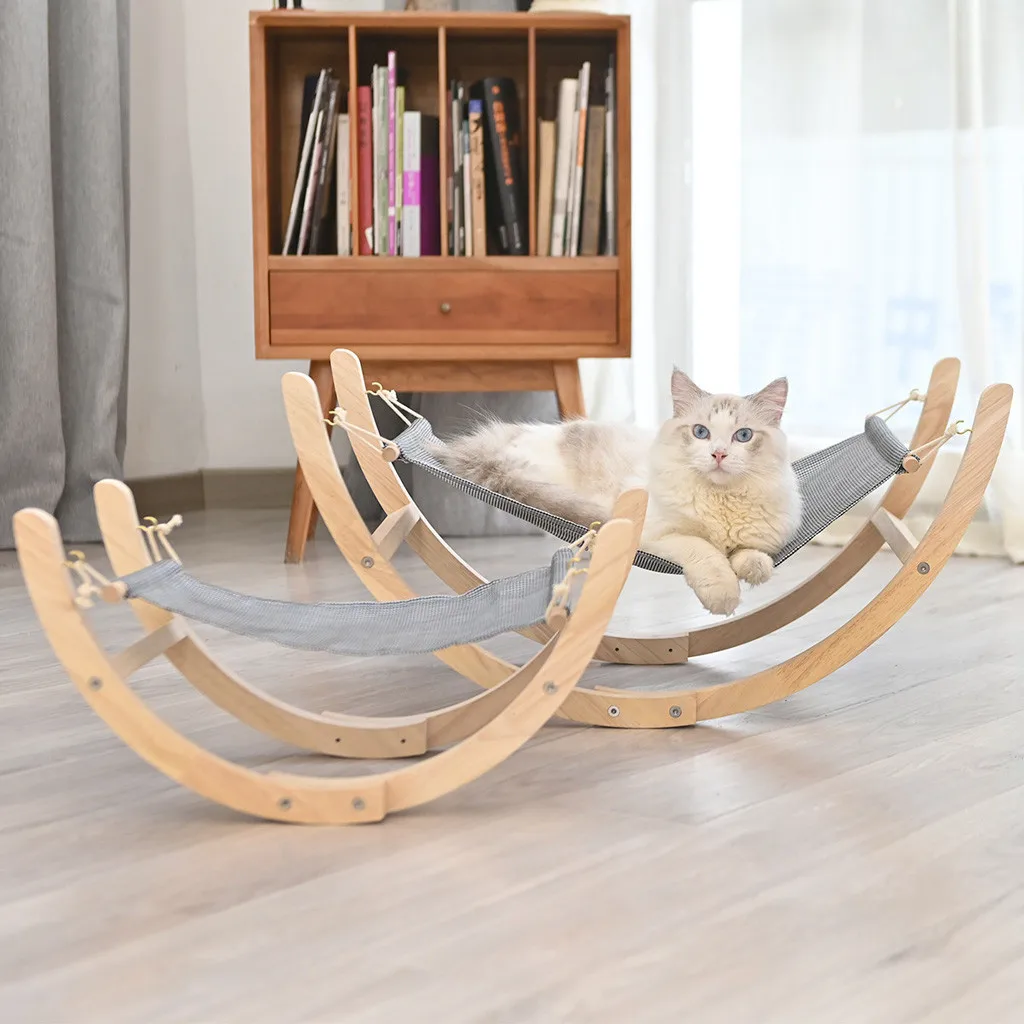 

S/L Cat Bed Solid Wooden Puppy Dog Bed Cat Hammock Durable Rocking Chair Rolling Swing Toy for Pet Puppy Dog Kitten New#30