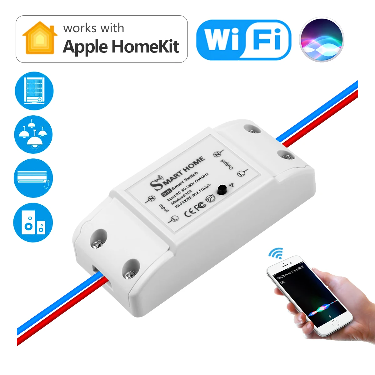 Interruptor Universal de relé WIFI para casa inteligente, interruptor de luz de Control remoto inalámbrico por voz, Siri, 10A, funciona con Apple Homekit