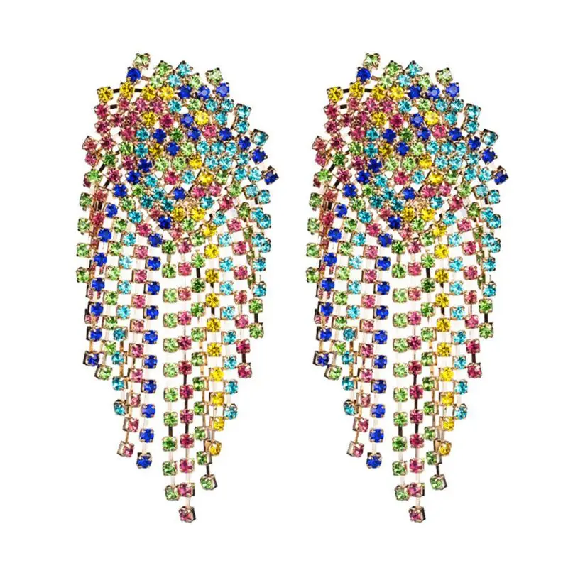 

Rainbow Crystal Earrings Colorful Rhinestone Dangle Earrings Statement Jewelry