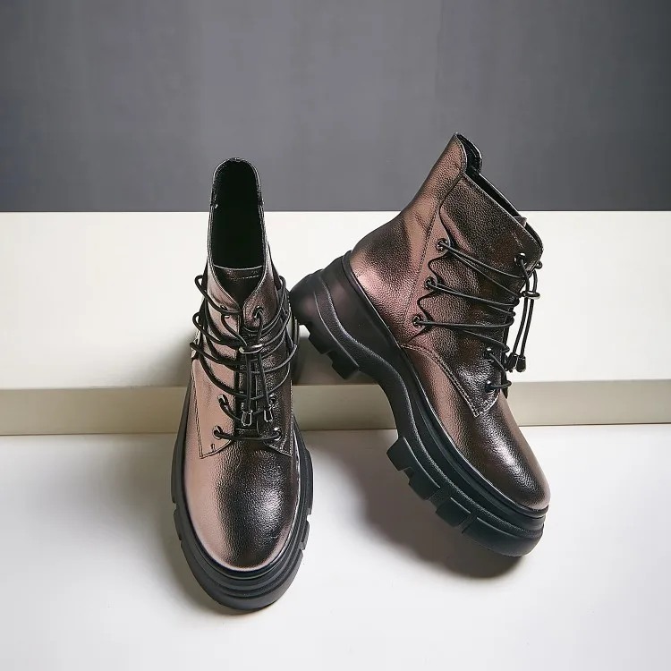 Женские ботильоны из коровьей кожи на шнуровке с круглым носком | Обувь