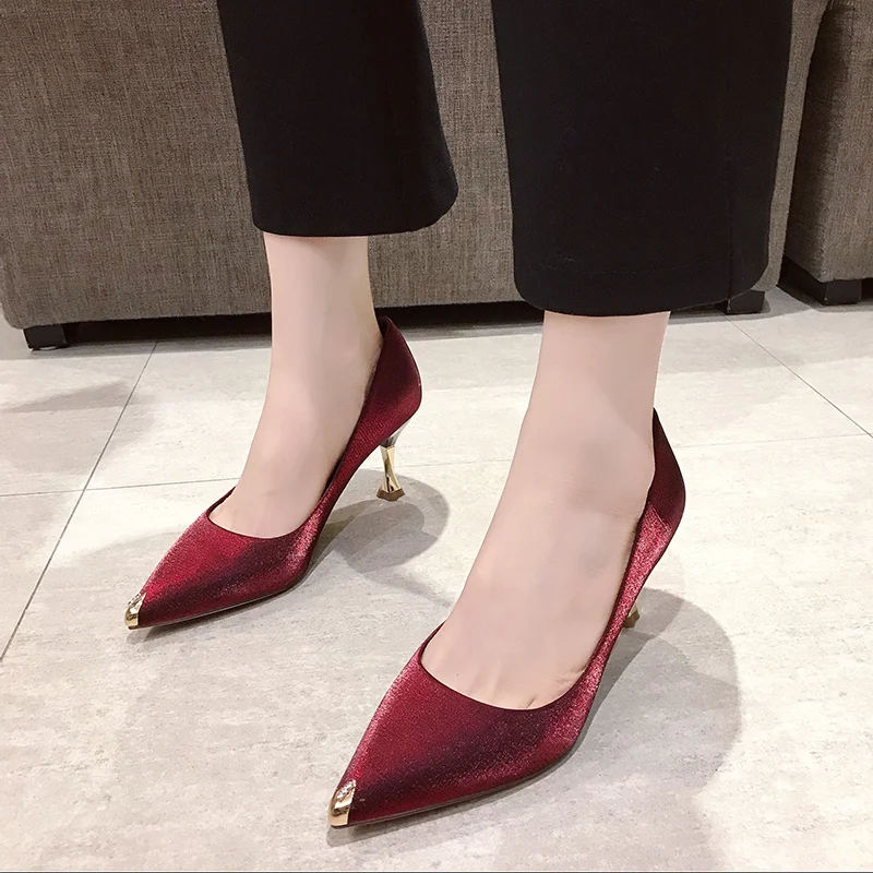 

Metal Pointed Toe High Heel Shoes Elegant Metal Heel Women Pumps 8 Cm Thin High Heel Ladies Shoes Office High Heels 2020