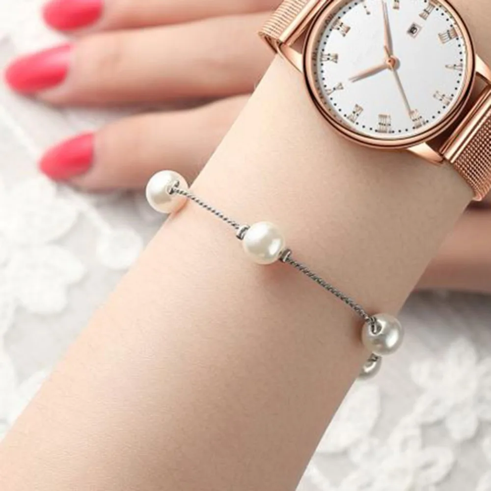 Fashion Women Delicate Classy Jewelry Faux Pearl Necklace Earring Bracelet Jewelry Set