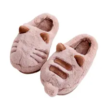 Детские зимние штаны пушистые плюшевые домашние тапочки с героями мультфильмов, с принтом с кошкой; 3D уши, легко одевающиеся башмаки без шнуровки