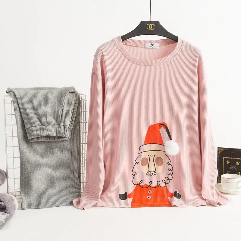 Autumn New Long Sleeve Cotton Pajamas Women's Autumn And Winter Cute Cartoon Net Red Round Collar Home Clothes Two Autumn New Long Sleeve Cotton Pajamas Women's Autumn And Winter Cute Cartoon Net Red Round Collar Home Clothes Two