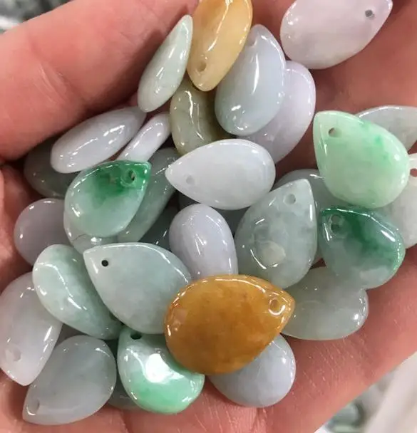 

10PC Natural jade Emerald Tri Color Water drop Bead Accessories DIY Bangle Charm Jewellery Fashion Hand-Carved Luck Amulet