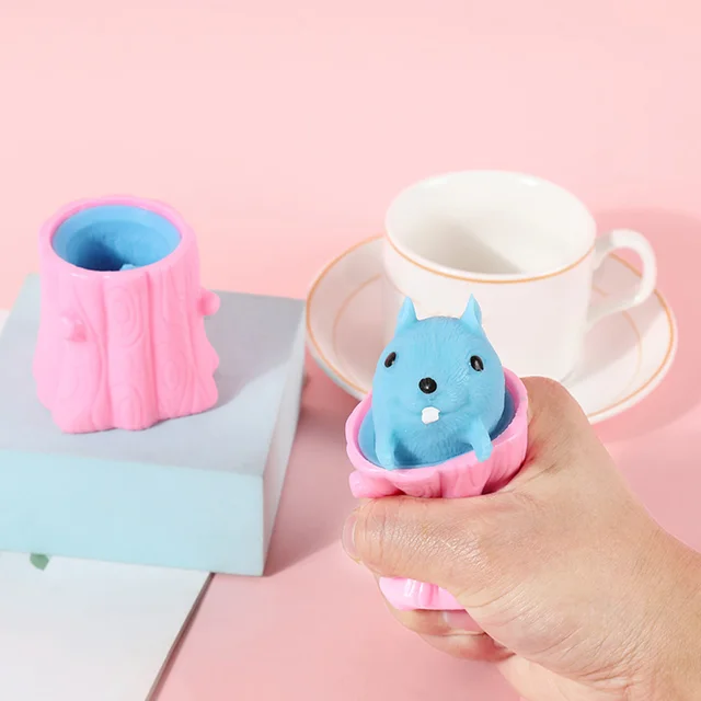 Cute Animal Squirrel Squeeze Squirrel Vent Squirrel Cup Decompression Toy Stump Rubber Stake Fidget Toys Gift For Friends Pop 3