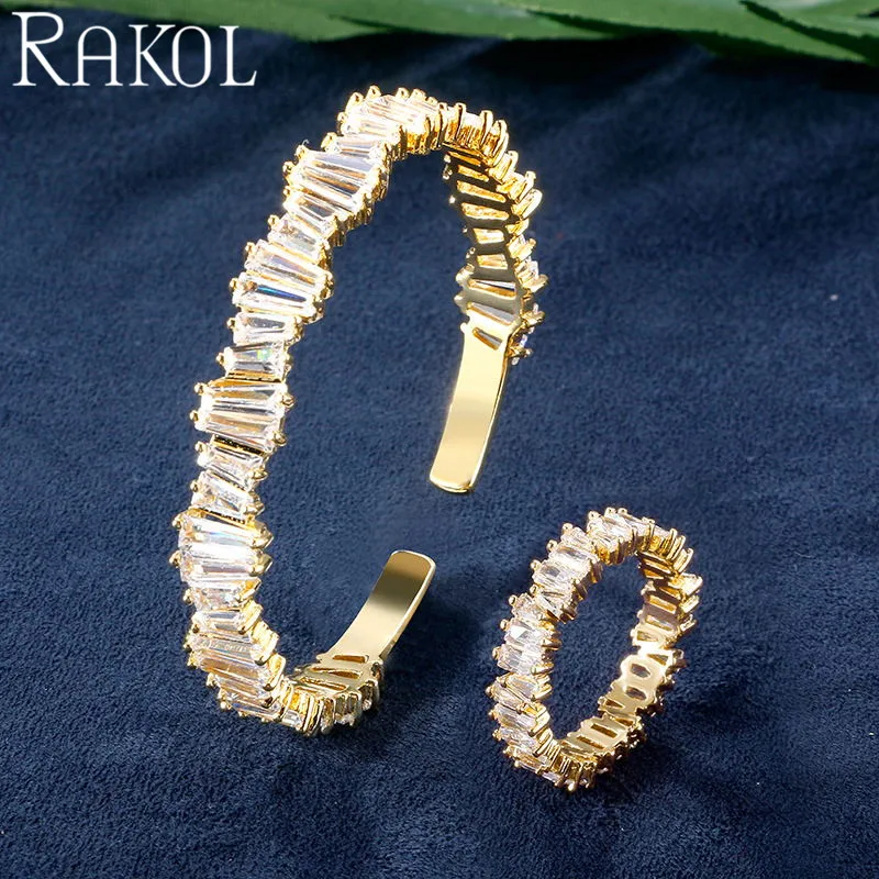 RAKOL модные роскошные инкрустация окисления для женщин комплект ювелирных изделий Свадебные обручение кристалл браслет кольцо платье аксессуары RS03053