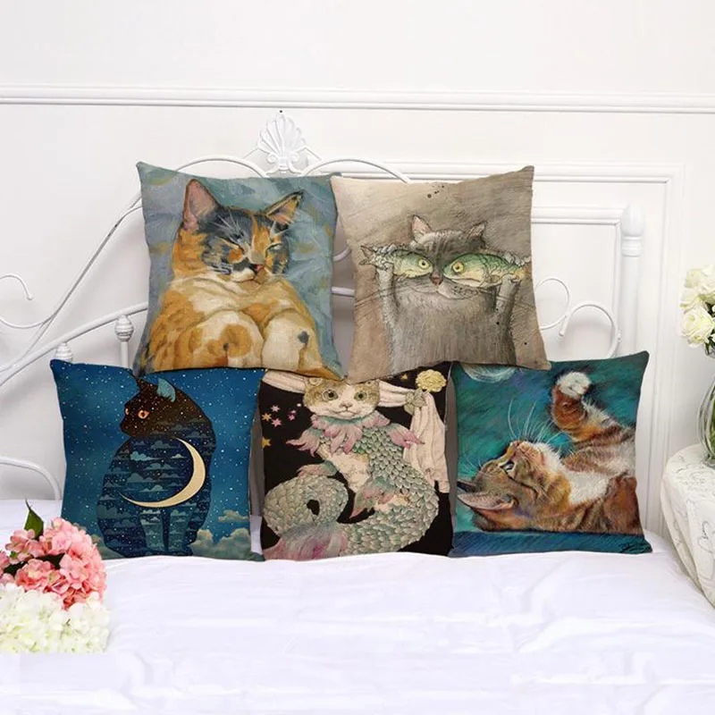 

Animals Cute Cartoon Cat Printing Cushion Cover Miana Sofa Pillowcase For Office Living Room Home Decorative Pillow Cases