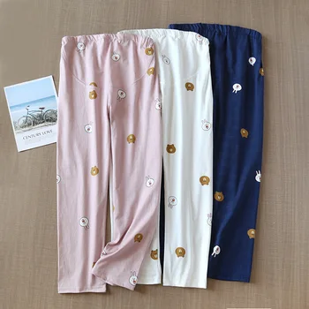 

Japanese spring and autumn maternity pants, pure cotton, maternity home pants, loose large size, waist and abdomen adjustable