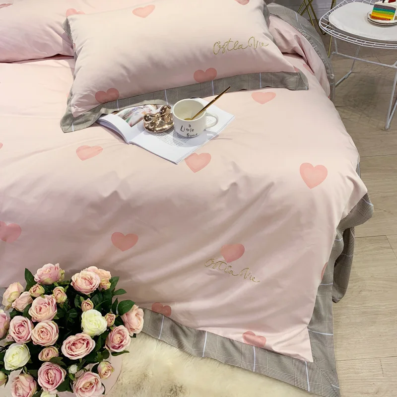ANNAs хороший материал девушки милое сердце DuvetCover жаккардовое переплетение постельное белье из ткани тенцель набор голый Высокое качество домашний текстиль розовый фиолетовый 4 шт