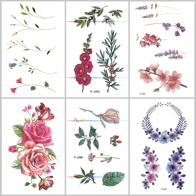 

Wyuen Flower Rose Waterproof Temporary Tattoo Sticker for Adults Kids Body Art Women New Design Water Transfer Fake Tatoo P-108