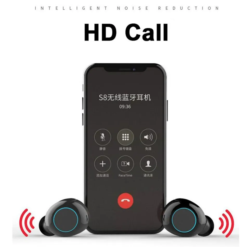 OTTWN Tws S8 Беспроводные Bluetooth 5,0 Наушники Hi-Fi стерео водонепроницаемые спортивные наушники с шумоподавлением портативные наушники