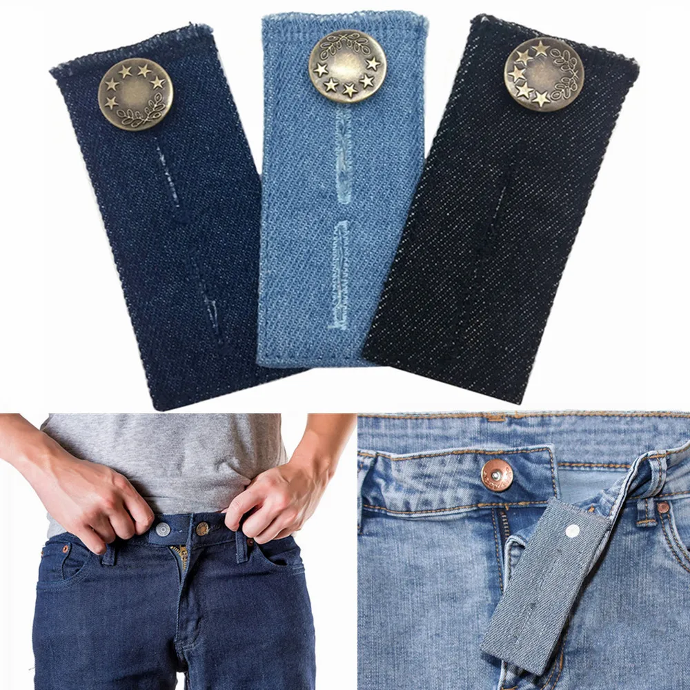 Flexible Button Extender for Pants Waist Extenders for Pants for Men and  Women (10-Piece Multiple Colors) Blue Denim Jeans Button Extender, Black 