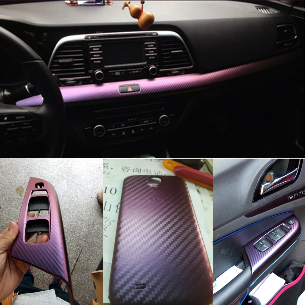 20/30/50x1.52m 3d Carbon Fiber Film Purple With Blue Car Interior Vinyl Wrap Air Release Films