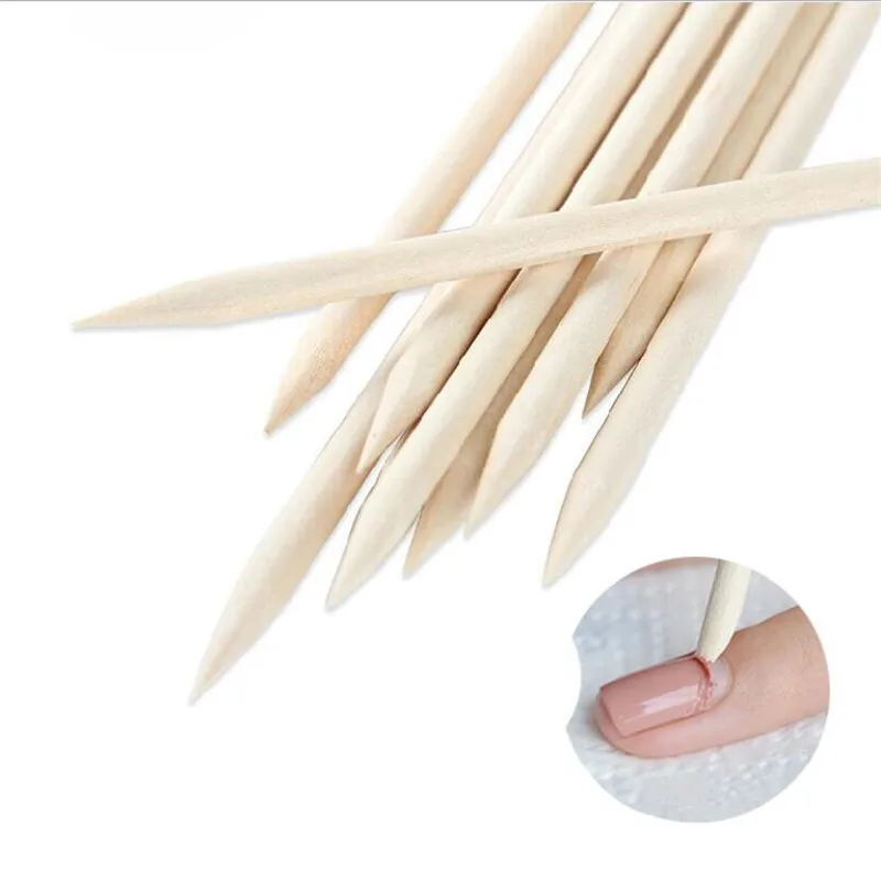 100 Pcs Nail Art Design Orange Wood Stick Sticks Cuticle Pusher Remover Manicure Pedicure Care Rhinestones Dotting Removal