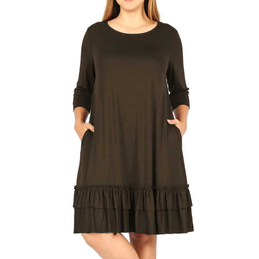Womail, платья размера плюс, женская мода, Vestidos, три четверти, каскадные, с рюшами, о-образный вырез, прямое, до колена, платье JL25 Vestidos - Цвет: BW