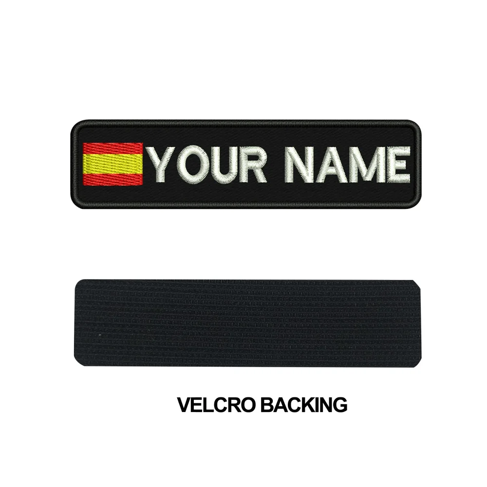 Пользовательские флаг Испании имя ярлыки патч вышитый Утюг на крючок подложки - Цвет: velcro backing