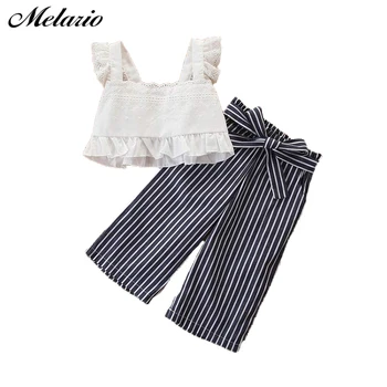 

Melario Toddler Girls Clothes Set Summer White Tops and Striped Pants 2pcs Clothes Set for Girl kids Clothes Children Clothing