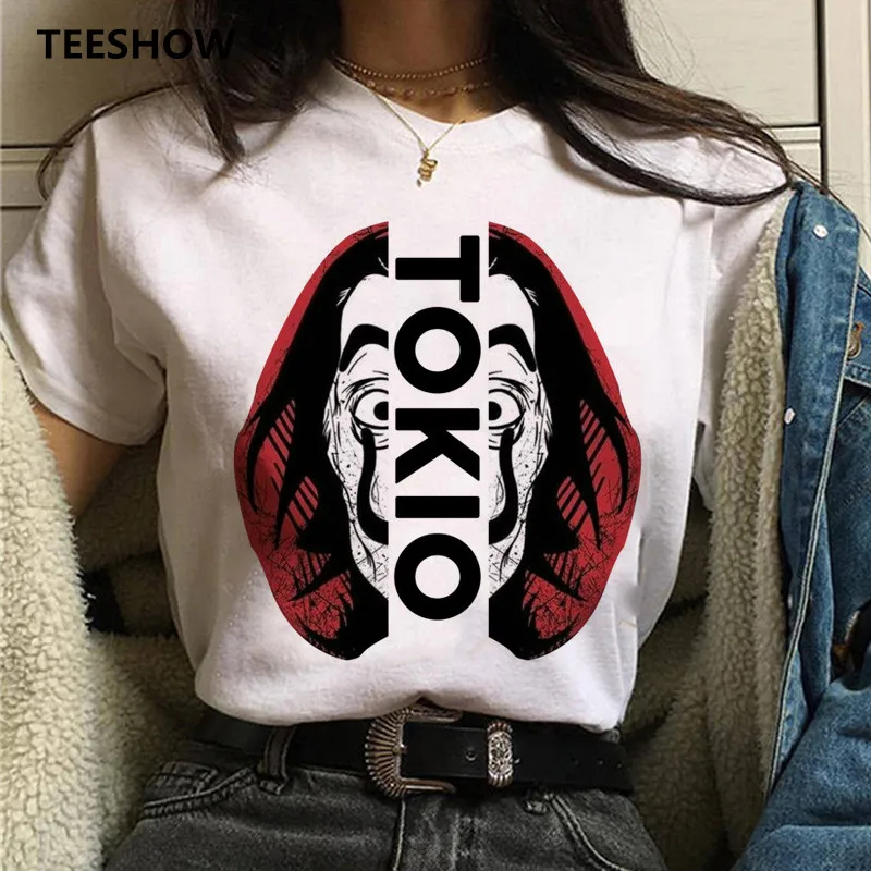 Женская футболка с принтом бумажный дом белая забавным топом новая женская