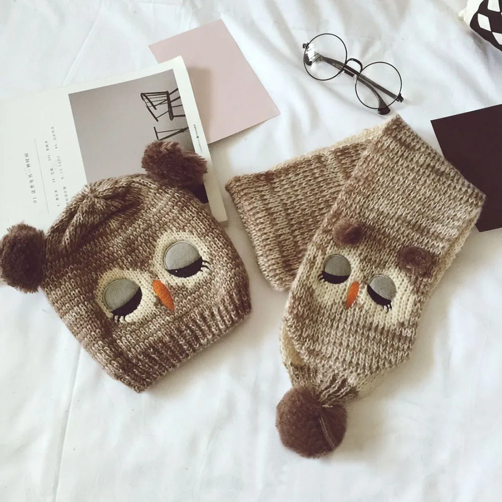 Winter Baby Hat Scarf Boys Girls Infant Children Owl Scarf Child Scarf Hats Caps Scarf, Hat& Glove Sets Accessories For Girls