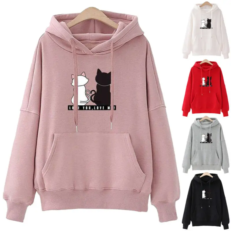 Hoodies Women 2019 Autumn Cat Print Women Hoodies Women Long Sleeve Tops Hoodies Mujer Warm Winter Jacket Women Tracksuit