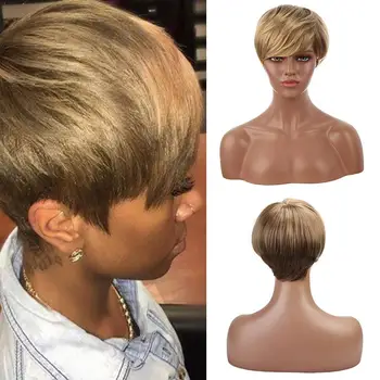 

Women Gold Blonde Synthetic Short Curly Wavy Bob Party Afro Wig Hair U4A6