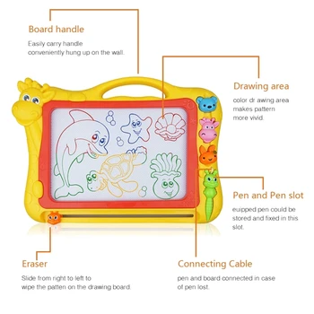 

Magnetic Drawing Board,Drawing Area Colorful Magna Drawing Doodle Board,With 3x Stamps, 1x Magnetic Pen,Yellow