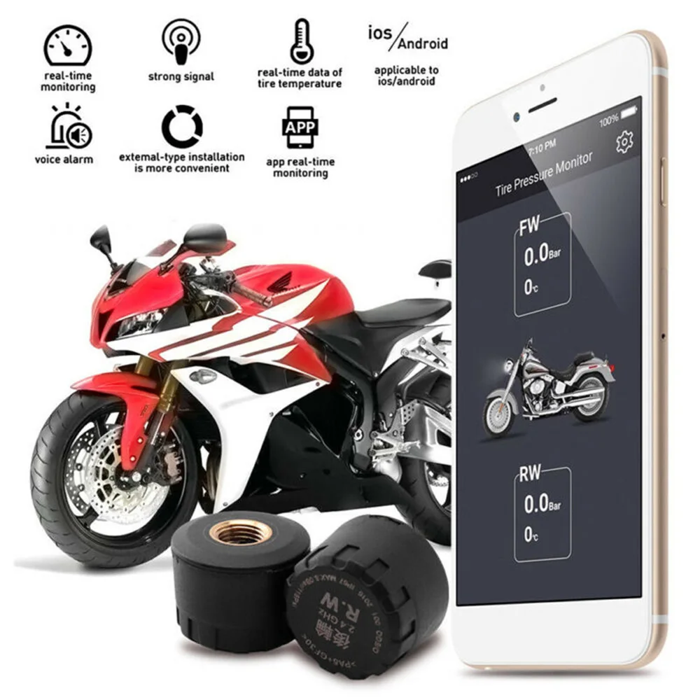 Шина для мотоцикла Давление монитор Температура внешний Smart Bluetooth 4,0 Водонепроницаемый черный