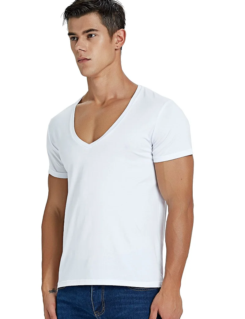 Deep V Neck T Shirt For Men Low Cut 