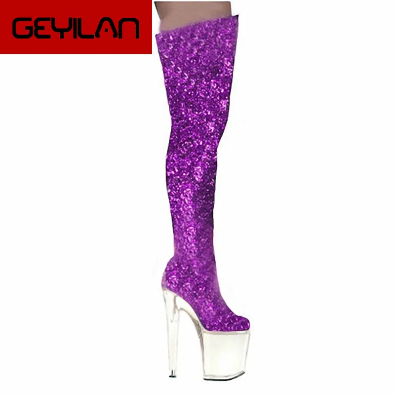 

Heavy base hate sky-high model shoes, stage performance high heel knee boots, high quality Dance Shoes 20cm