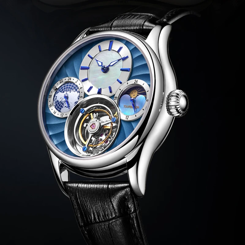Элитная Tourbillon механические часы Для мужчин s 2020 несколько часовых поясов Бизнес
