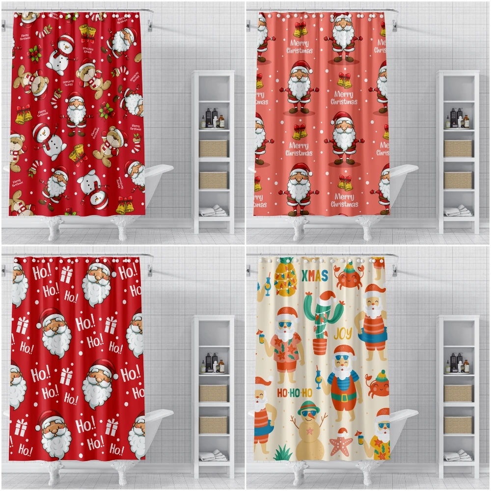 

Waterproof Fabric Shower Curtain Printing Santa Claus Bathroom Curtains Polyester Christmas Decoration Bath Screen with Hooks
