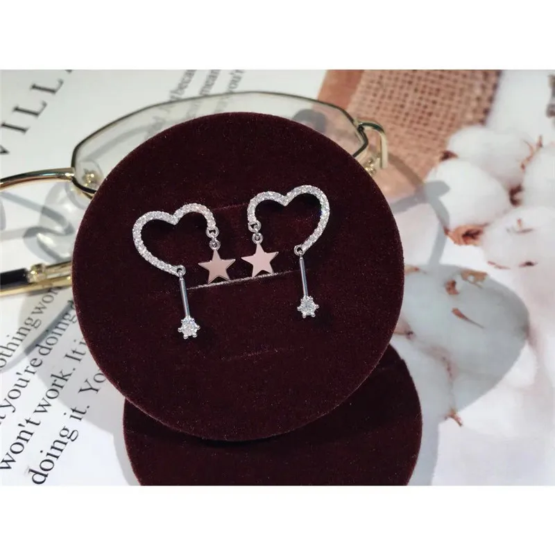 rose gold Ювелирные изделия 18K золотые серьги с натуральным бриллиантом в форме сердца для женщин - Цвет камня: rose gold