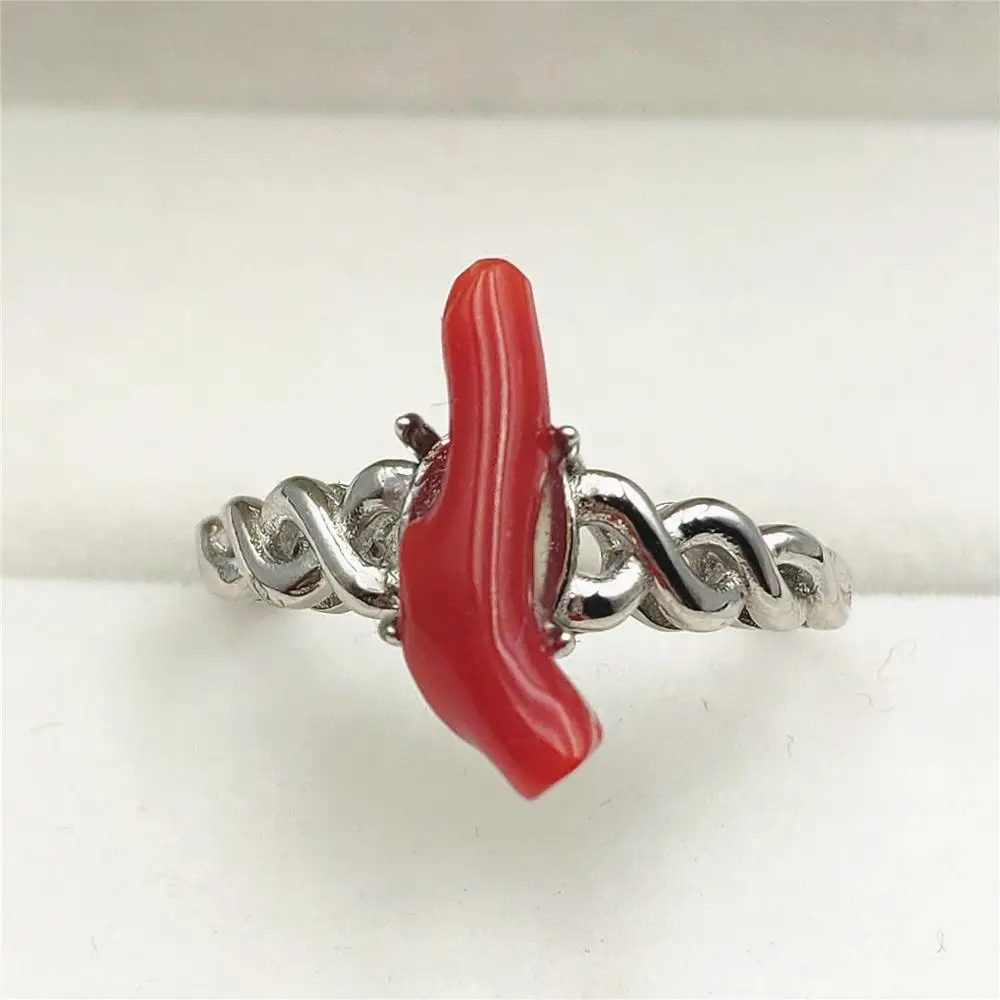

Natural Red Precious Coral Gemstone Adjustable Size Ring Gemstone Woman 16mm Rare Raw Material 925 Sterling Silver Ring AAAAA