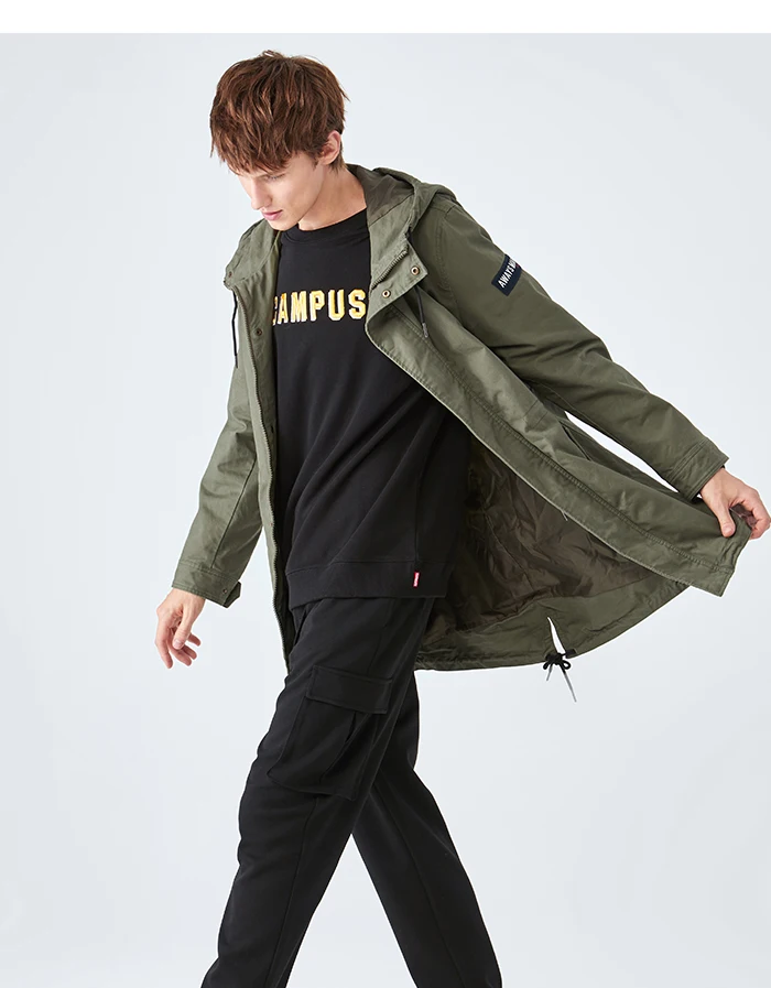 Semir ветровка Для мужчин модный длинный шнурок талии топ личности с вышивкой и текстильной мозаикой Для мужчин куртка с капюшоном девушки