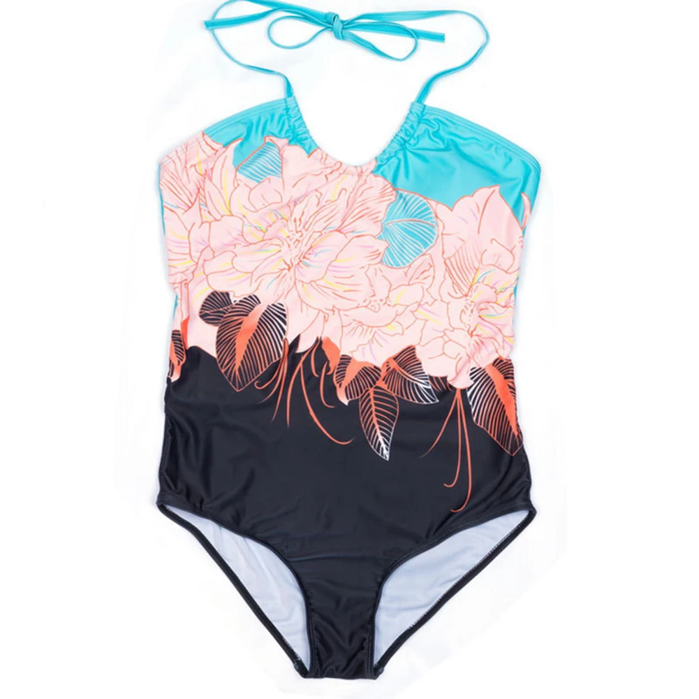 

Print Patchwork Halter One-piece Swimsuit Women Backless Monokini 2019 Bathing Suit Swimwear Bikini One Piece Cut Out Swimsuit