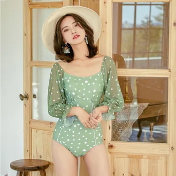 

Plus Size Swimsuit Woman Big Korean One Piece Women Bathing Suits 2019 Female New Long Sleeve Ins Cute Japanese Swimming Animal