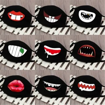 

Black Cartoon Beer Expression Cycling Mask Cotton mouth Face Masks Windproof Warm Masks Unisex Big Mouth Mask Red Lips Zipper