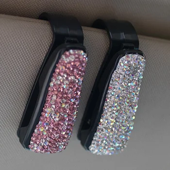 

Case Auto Fastener Clip Car Sun Visor Sunglasses Holder Car Vehicle Auto Accessories Rhinestone Ticket Receipt Card Clip