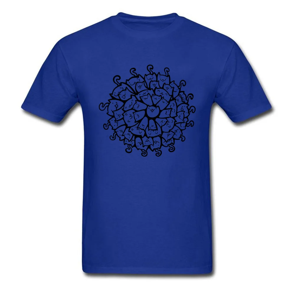 Funny T-shirts 2018 Discount Round Neck Cat Mandala Cotton Fabric Men Tees Leisure Short Sleeve Tee Shirt Wholesale Cat Mandala blue
