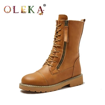 

OLEKA Mid-calf Winter Winter Boots Women Platform Rome Round Toe Boots For Women Mature Style Snow Boots New Shoes 2020