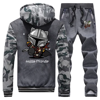 

Cute The Mandalorian Men Set Tracksuit Thick Fleece Star Wars Hoodie Sweatshirt + Pants Sportswear Suit 2020 Spring Hoodie Suits