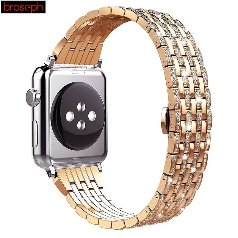 Ремешок для наручных часов Apple Watch серии 3/2/1 38 мм 42 мм рифленая нержавеющая сталь Ремешки для наручных часов iwatch, 4 40 мм 44 браслет